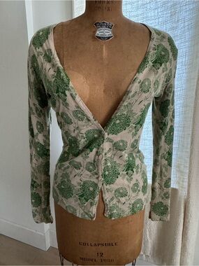 Cream Cardigan with Green Floral Print